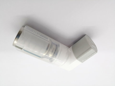 Ipratropium and Fenoterol metered aerosol, that is oral steroid inhaler. Prevention & treatment of symptoms in chronic obstructive airway disorders. isolated on white background and copy space.