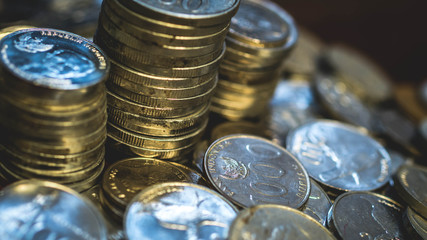 stack of coins. economy and finance concept. selective focus