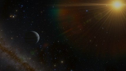 Obraz na płótnie Canvas Planet Jupiter and Moons in distance
