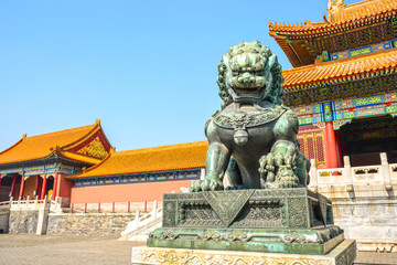 Chinese guardian lion. Located in The Palace Museum (Forbidden City), Beijing, China.	