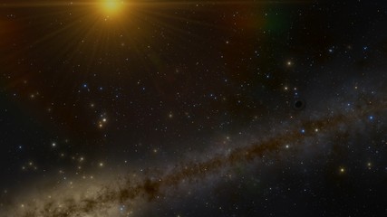 Saturn Planet and Moons with Milky Way and Sun