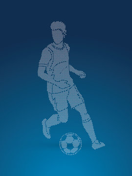 Soccer player running with soccer ball action designed using dots pattern graphic vector