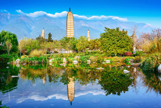 The Chongsheng Temple and the Three-Pagoda. Located near the old town of Dali, Yunnan, China.