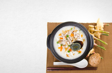 porridge or century egg & pork porridge on a background.