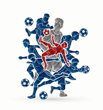 Soccer player team composition designed using grunge brush graphic vector.