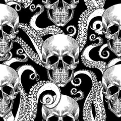 Skull and tentacles of the octopus .Vector seamless pattern © Rina Oshi