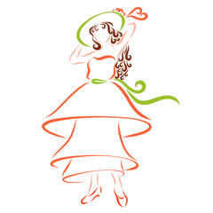 Beautiful young woman in a stylish summer dress and hat