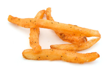 a pile of french fries isolated on white