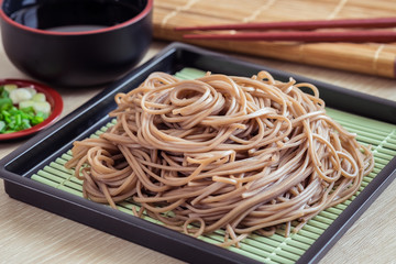 Soba noodles on plate, Japanese food.