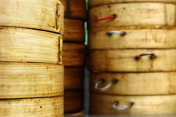 chinese dim sum basket in bamboo 