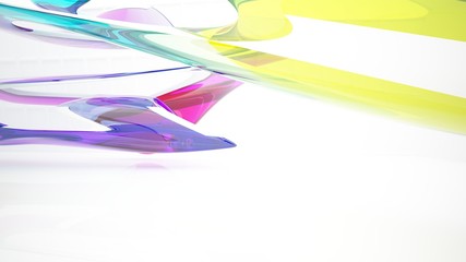 Abstract white and colored gradient glasses interior  with window. 3D illustration and rendering.