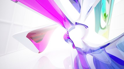 Abstract white and colored gradient glasses interior  with window. 3D illustration and rendering.