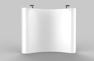 Exhibition Tension Fabric Display Banner Stand Backdrop for trade show advertising stand with LED OR Halogen Light. 3d render illustration.