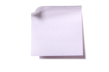 One single plain white square sticky post it note with curled corner isolated on white background photo