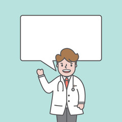 Doctor character & text box speech illustration vector on green background. Medical concept.