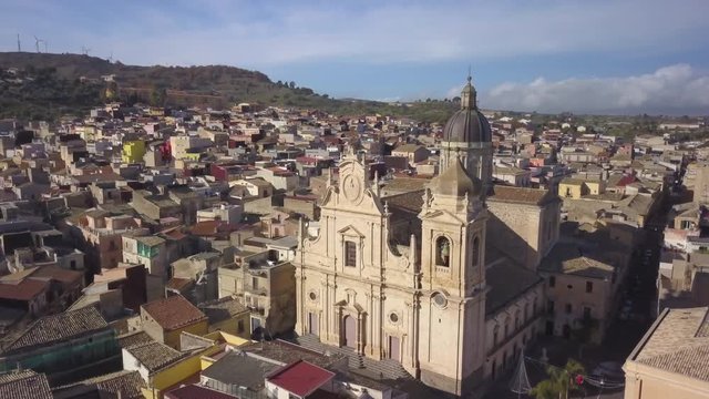 flying past cathedral in Militello Sicily