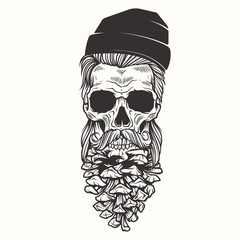 Vector Illustration skull with beard with cones.
