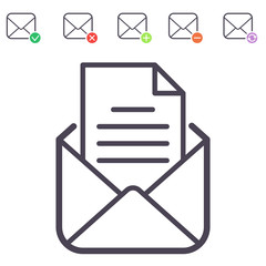 Email letter vector icons set envelope cover communication correspondence blank address outline mailbox design paper empty card writing message illustration. Mailing concept