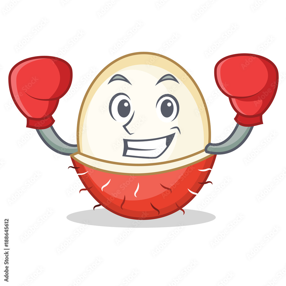 Sticker Boxing rambutan character cartoon style