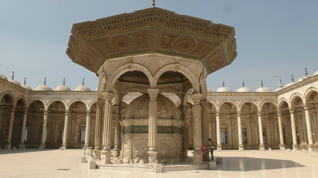 close up of the fountain in the courtyard of the alabaster mosque in cairo, egypt