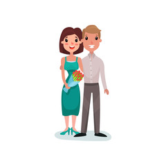 Happy couple in love on a date cartoon vector Illustration