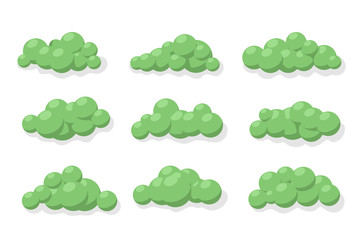 Set of vector green bushes. Illustration, isolated on white background.