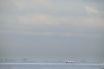 Winter landscape sea view.