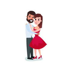 Romantic couple in love hugging, happy man and woman on a date cartoon vector Illustration