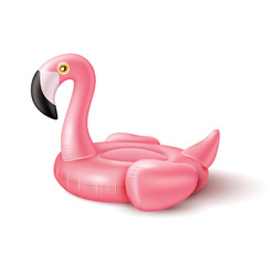 Vector 3d pink flamingo inflatable pool ring - obrazy, fototapety, plakaty