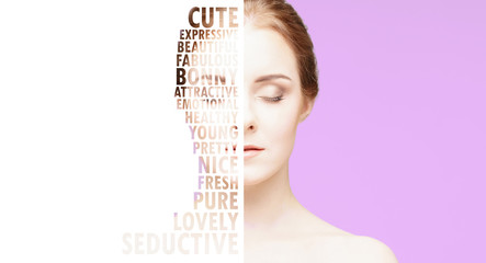 Portrait of fresh, young and beautiful girl in make-up and cosmetics concept.