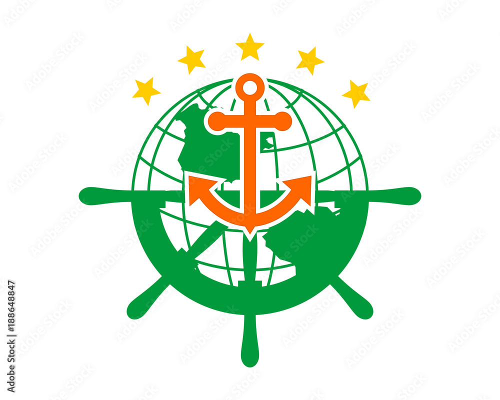 Sticker earth rudder anchor sailor hook harbor navy marine icon symbol image