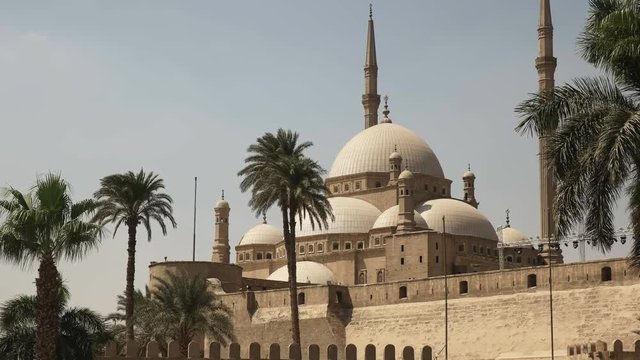 side view of the exterior of the alabaster mosque in cairo, egypt