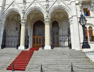 Entrance of the parliament building, Budapest, Hungary
