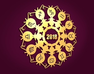 Astrological symbols in the circle. Decorative ornanet. 3D rendering