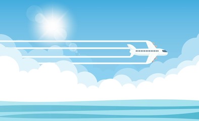 aircraft in the sky and sun, vector illustration