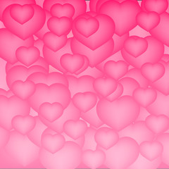 Soft pink hearts confetti background. Valentine’s day shiny greeting card. Romantic vector illustration. Easy to edit design template.