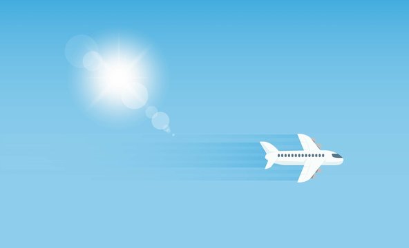 aircraft in the sky and sun, vector illustration