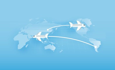 Around the world travelling by plane, vector illustration