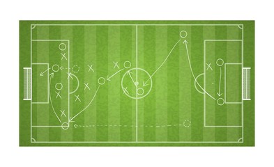 top view football field drawing a soccer game strategy.