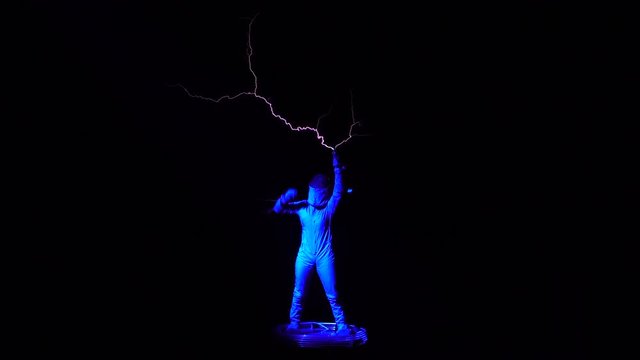 The most epic show with Tesla suit. Human being hit by 10,000 volts of electricity. 4K