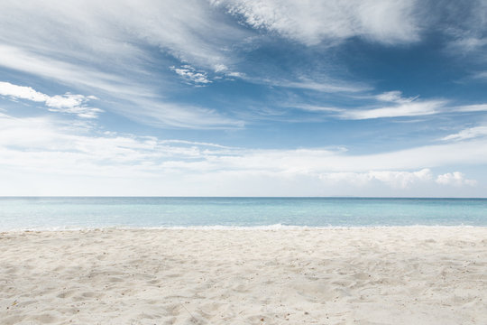 Fototapeta View of nice tropical beach with white sand