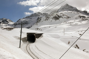 A view of a tunnel of a railway in the alps switzerland