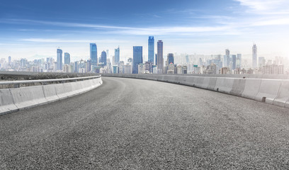 Road ground and Chongqing urban architectural landscape skyline