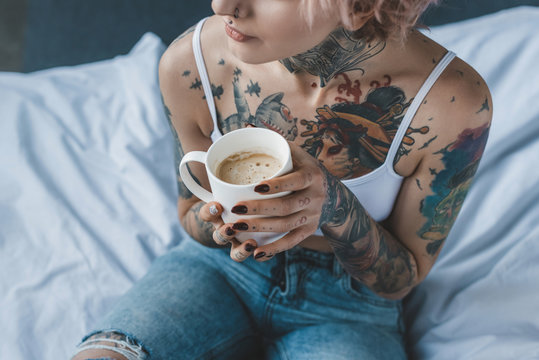 Minimalist matching coffee cup and wine glass tattoo