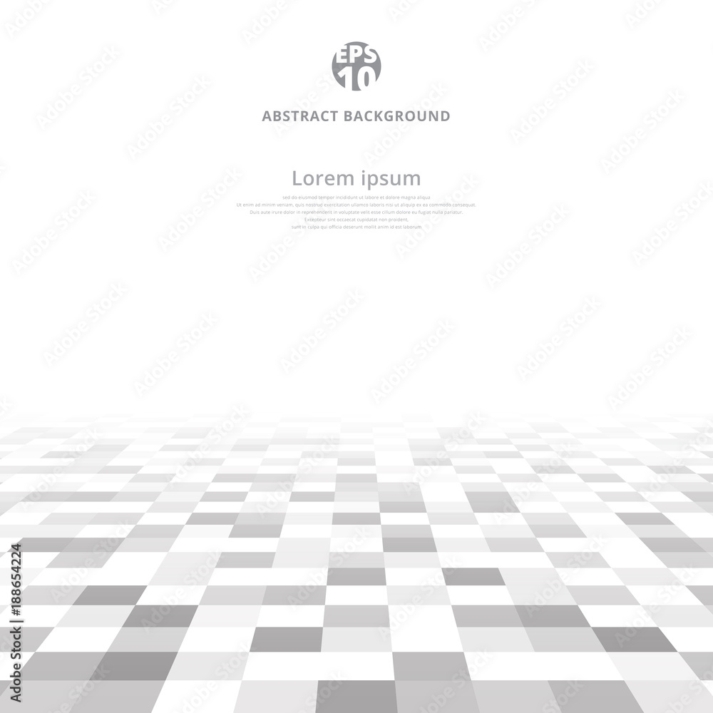 Poster abstract geometric gray and white pattern background with mesh of squares on ground perspective with