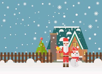 Christmas and New Year santa gifts at home. Flat vector illustration.