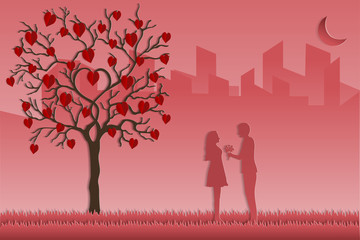 Fototapeta na wymiar Valentine card For showcase love style paper art.