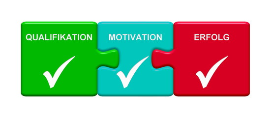 3 Puzzle Buttons zeigen Qualifikation Motivation Erfolg © kebox