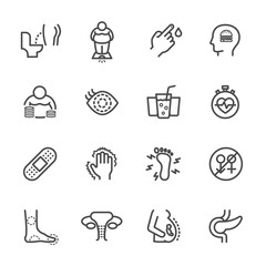 Diabetes Symptoms, Simple thin line healthcare and medical icons set, Vector icon design