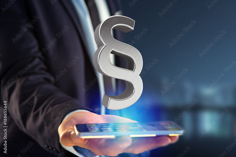 Poster justice and law symbol displayed on a futuristic interface - 3d rendering